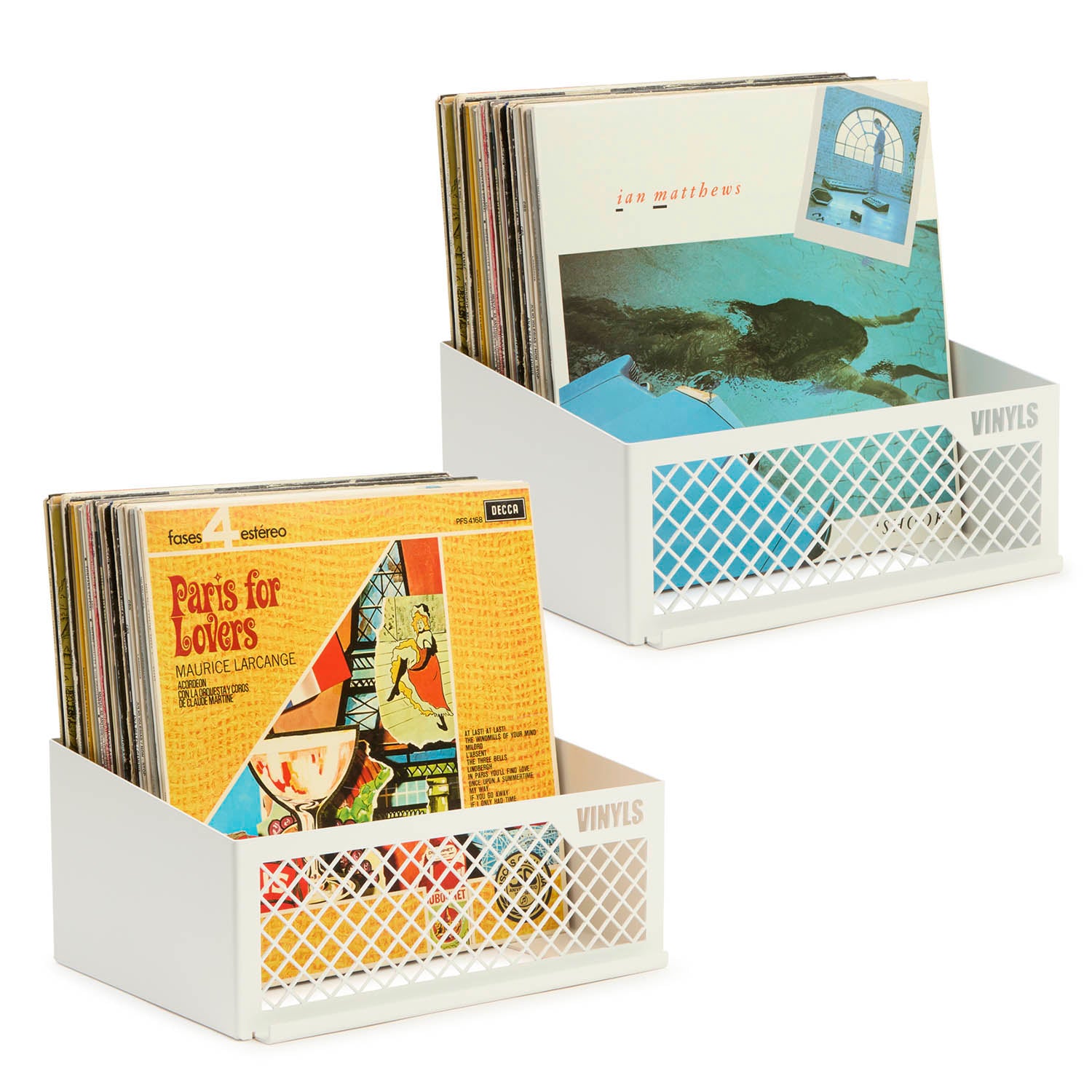 JORDFY Soporte para discos de vinilo de 2 niveles, se adapta a 200  álbumes/LPs, almacenamiento de discos de vinilo, refuerzo de hojas de  hierro