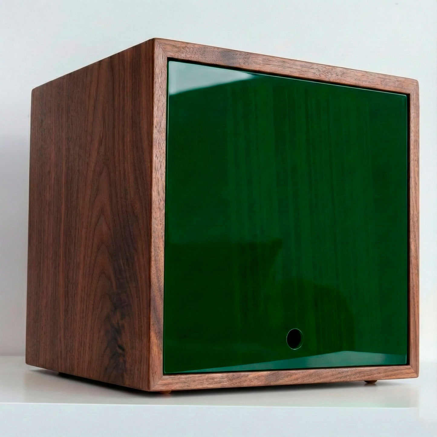 Modular vinyl storage unit with a clear transparent cover for vinyl record protection.