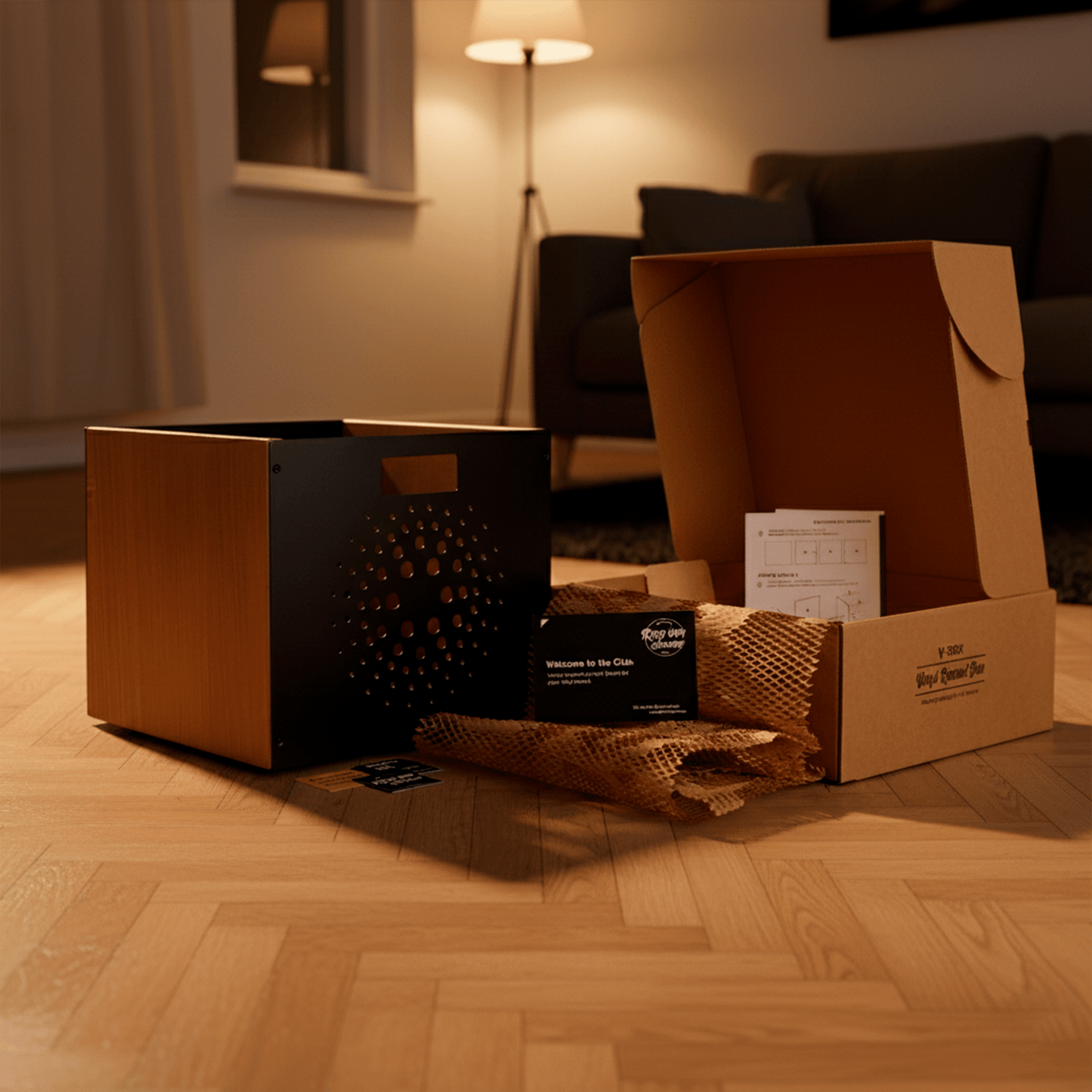 caja de madera para discos