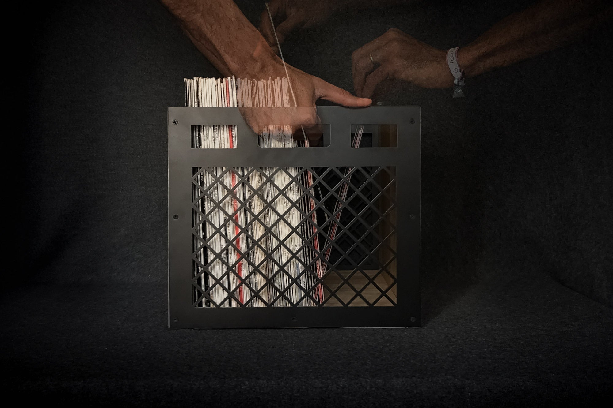 wooden vinyl record storage box