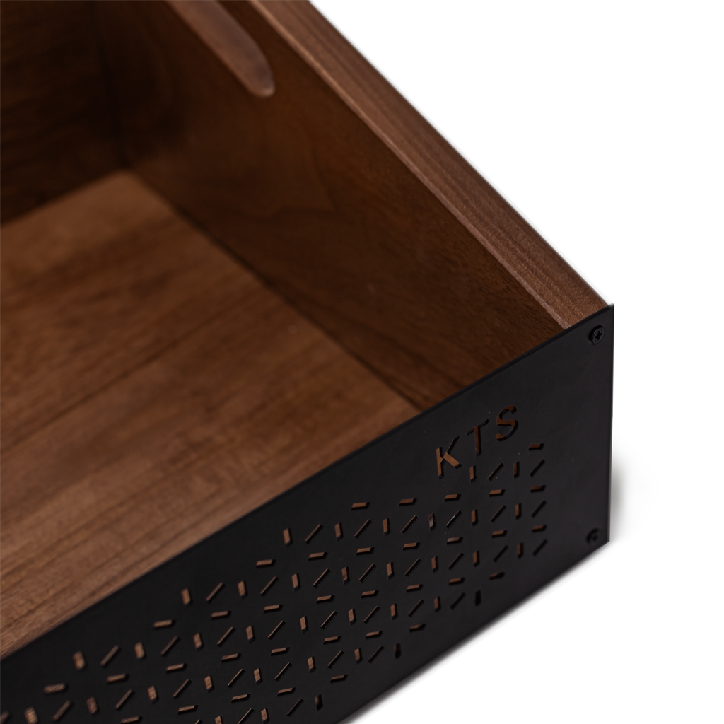Vinyl Batea turntable stand in walnut — solid wood record player table with built-in LP storage