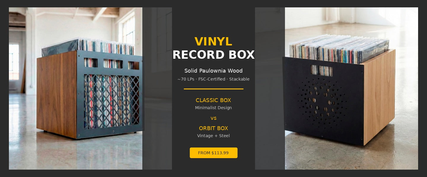 Vinyl Record Box: Solid Wood Storage for 70+ LPs