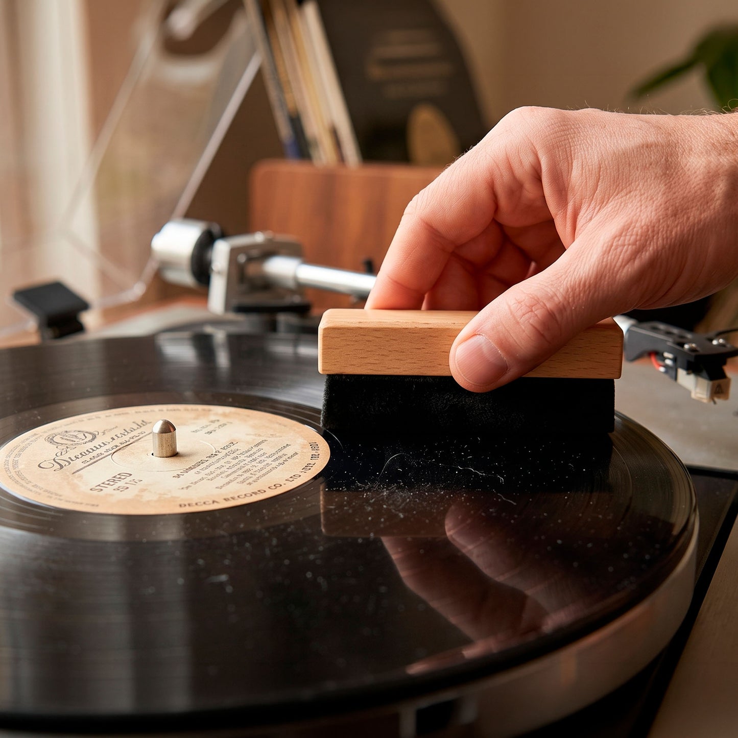 Kit de limpieza de vinilo: cepillo antiestático, líquido, cepillo estiloso y accesorios.