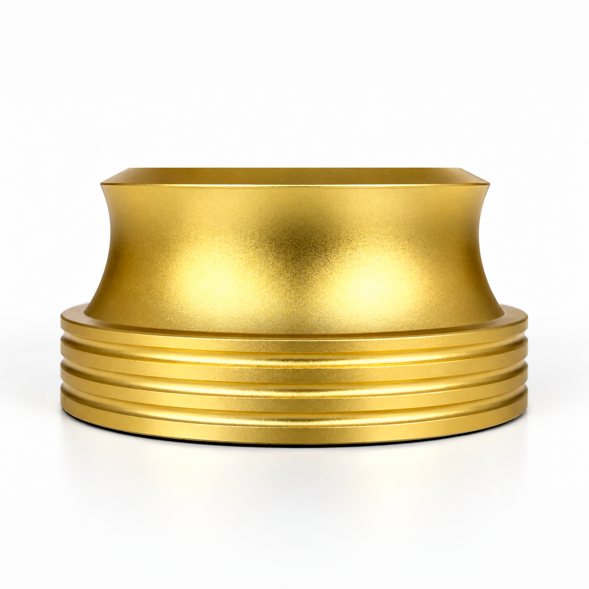 Side profile of the Gold Vinyl Record Stabilizer showing the machined ridges
