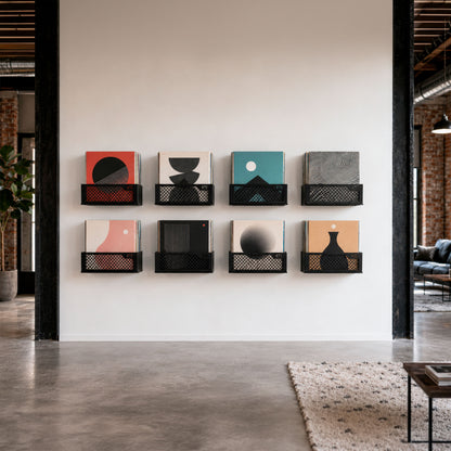 Flying V x8 eight-mount vinyl display arranged in a grid on the wall