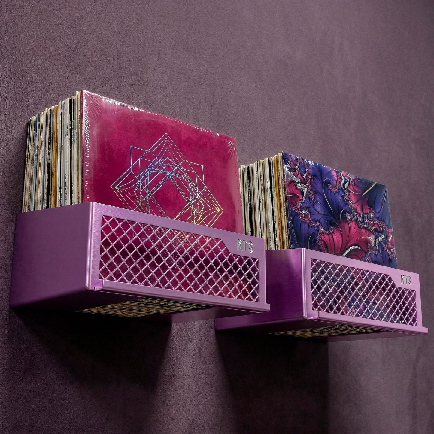 Flying V x2 double wall-mounted vinyl record shelf colour options showcasing all available finishes