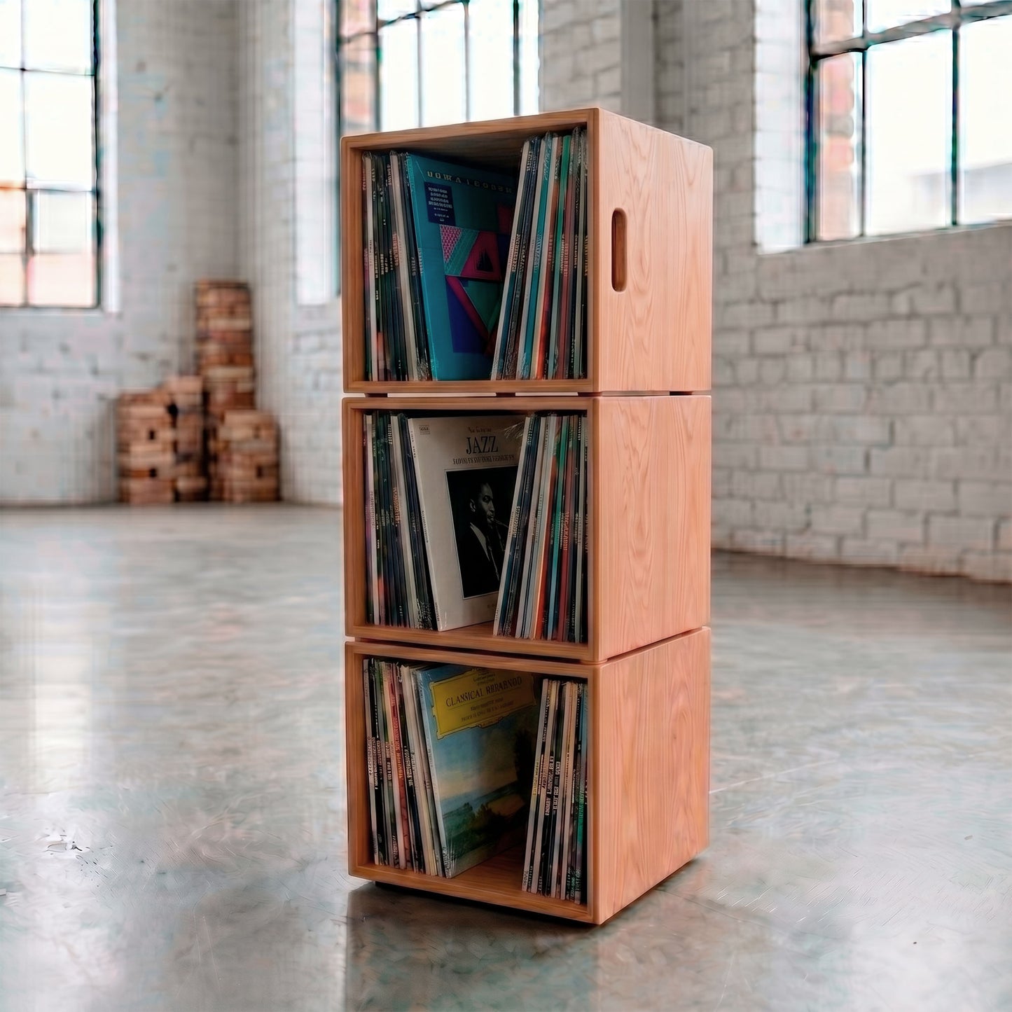 The Standard — Modular Solid Wood Vinyl Record Cube (Stackable, 50 LPs)
