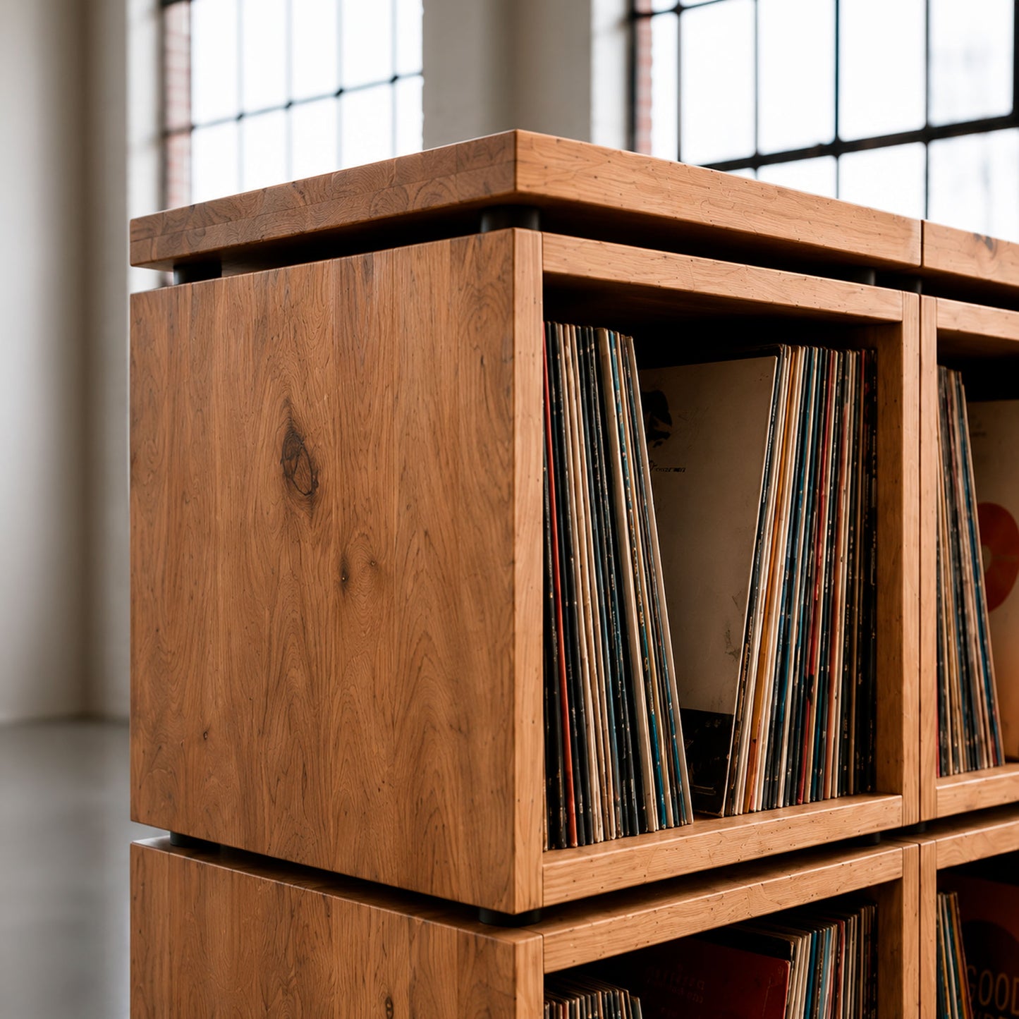 Parete ad altezza console di cubi in legno massello con piano girevole integrato: The Station