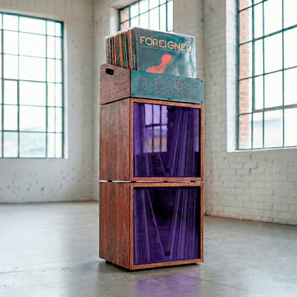 Digger's Stack Walnut with Purple acrylic lid - complete vinyl storage and turntable stand