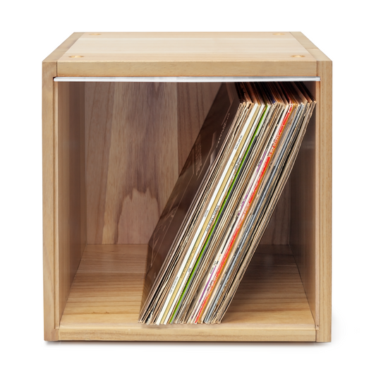 Vinyl Record Box Stax - Natur mit Weißem Deckel