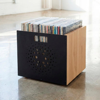 Minimalist plywood record box for modern audiophile setups.