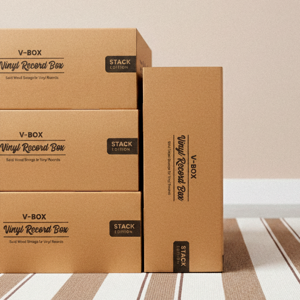 Vinyl Record Box Stax - Natur mit Weißem Deckel