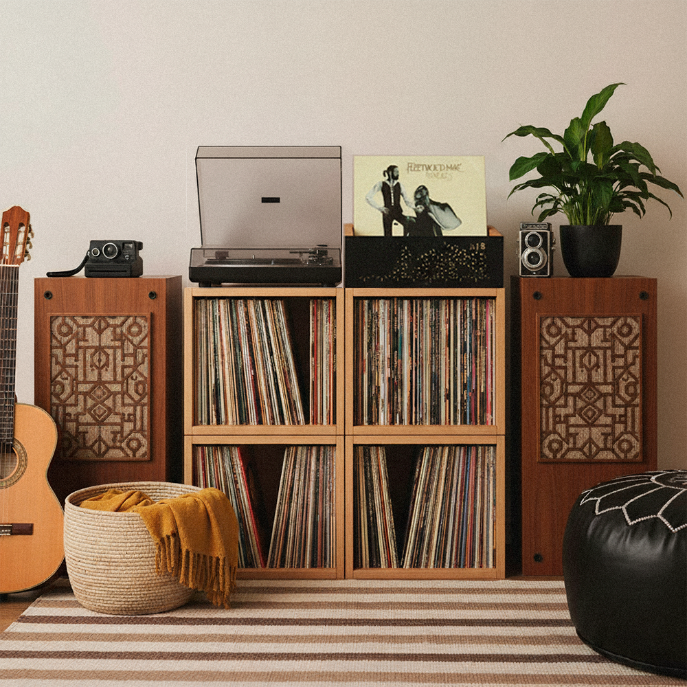 Vinyl Record Box Stax - Natur mit Weißem Deckel