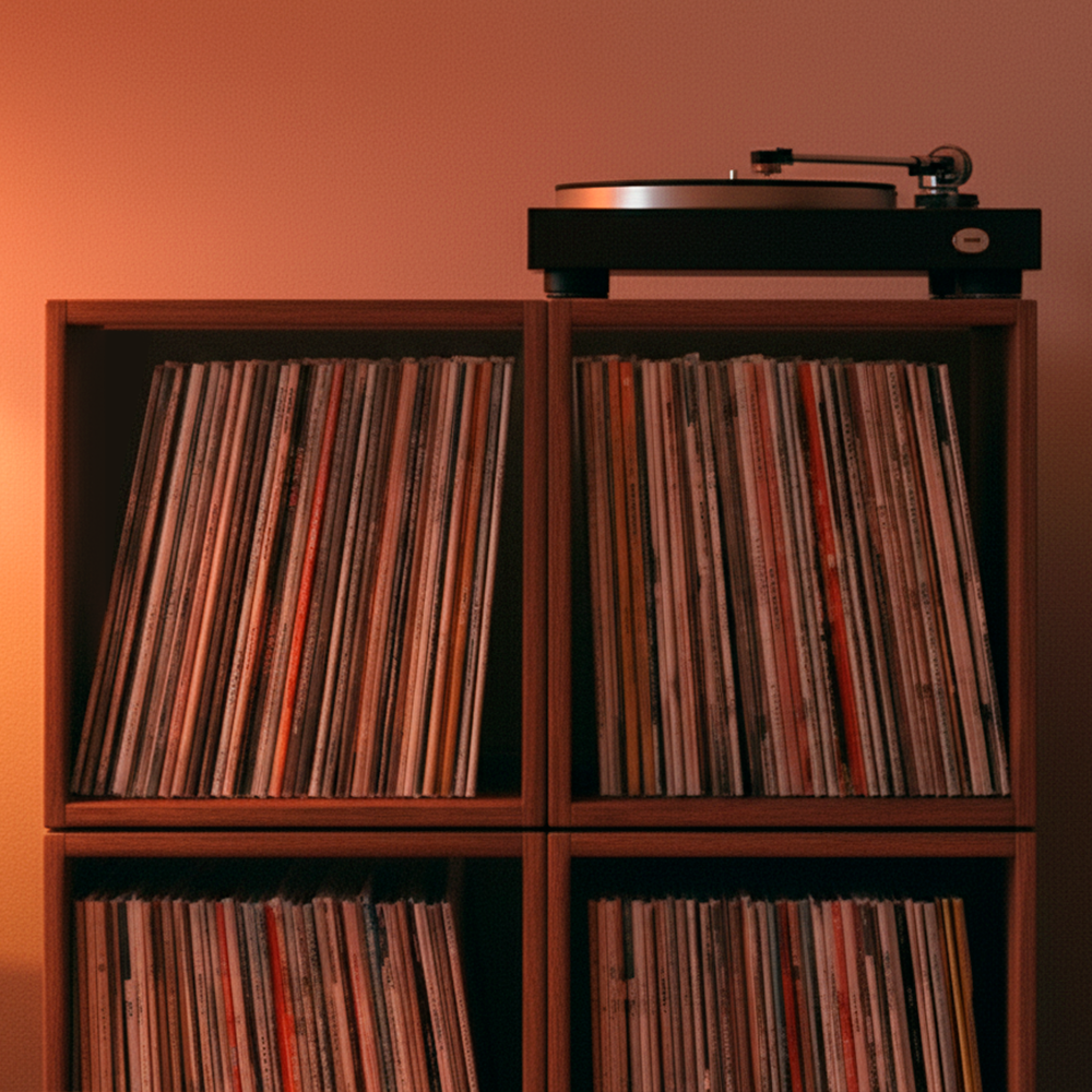 Vinyl Record Box Stax - Natur mit Weißem Deckel