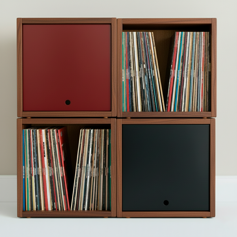 Vinyl Record Box Stax - Natur mit Weißem Deckel