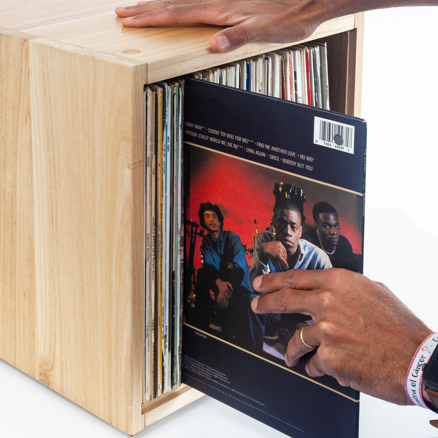 Vinyl Record Box Stax - Natur mit Weißem Deckel