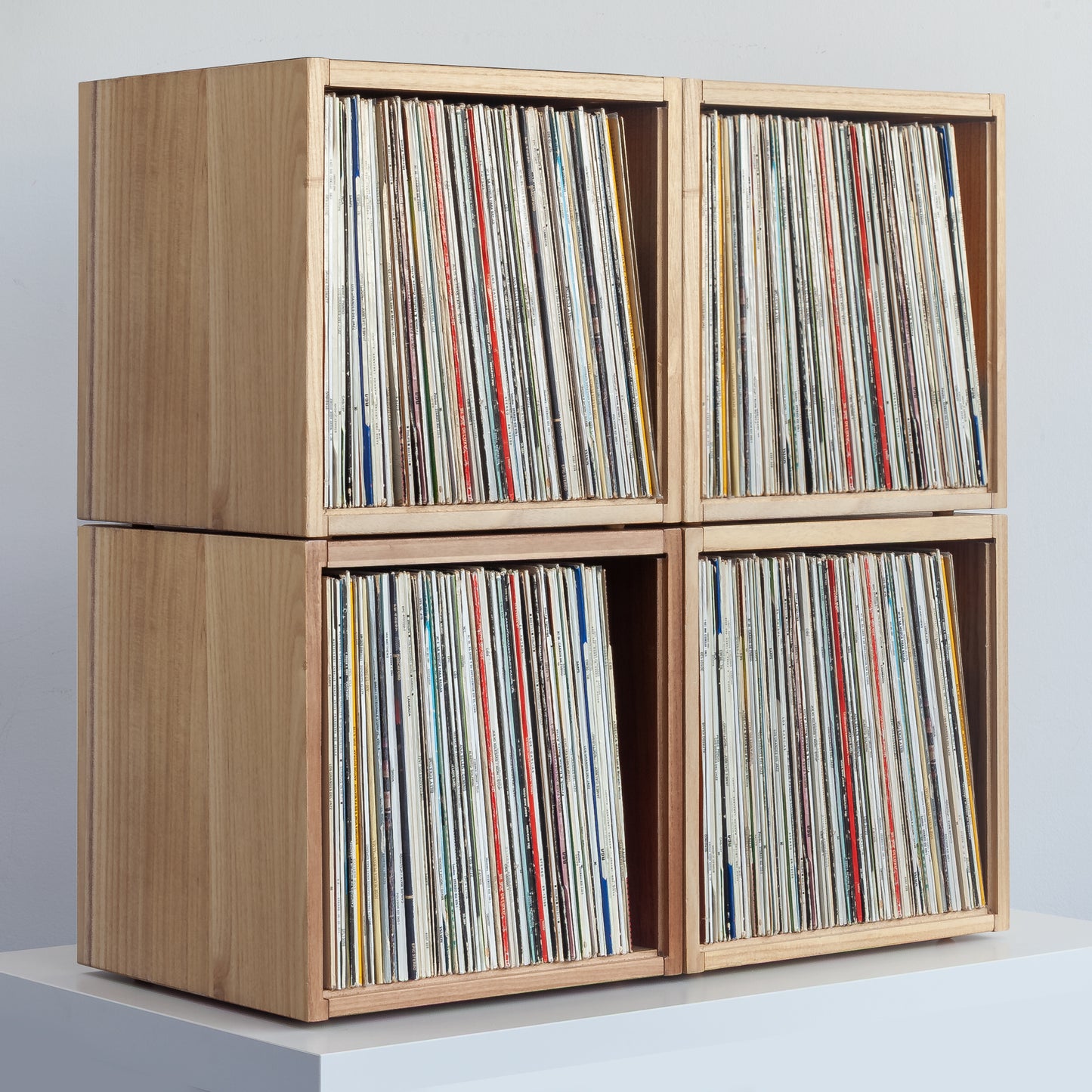 Vinyl Record Box Stax - Natur mit Weißem Deckel