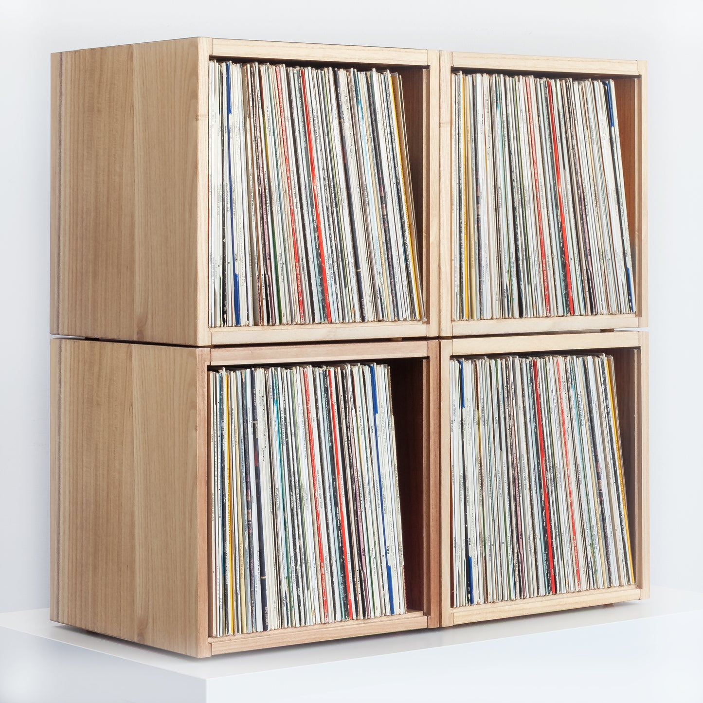 Vinyl Record Box Stax - Natur mit Weißem Deckel