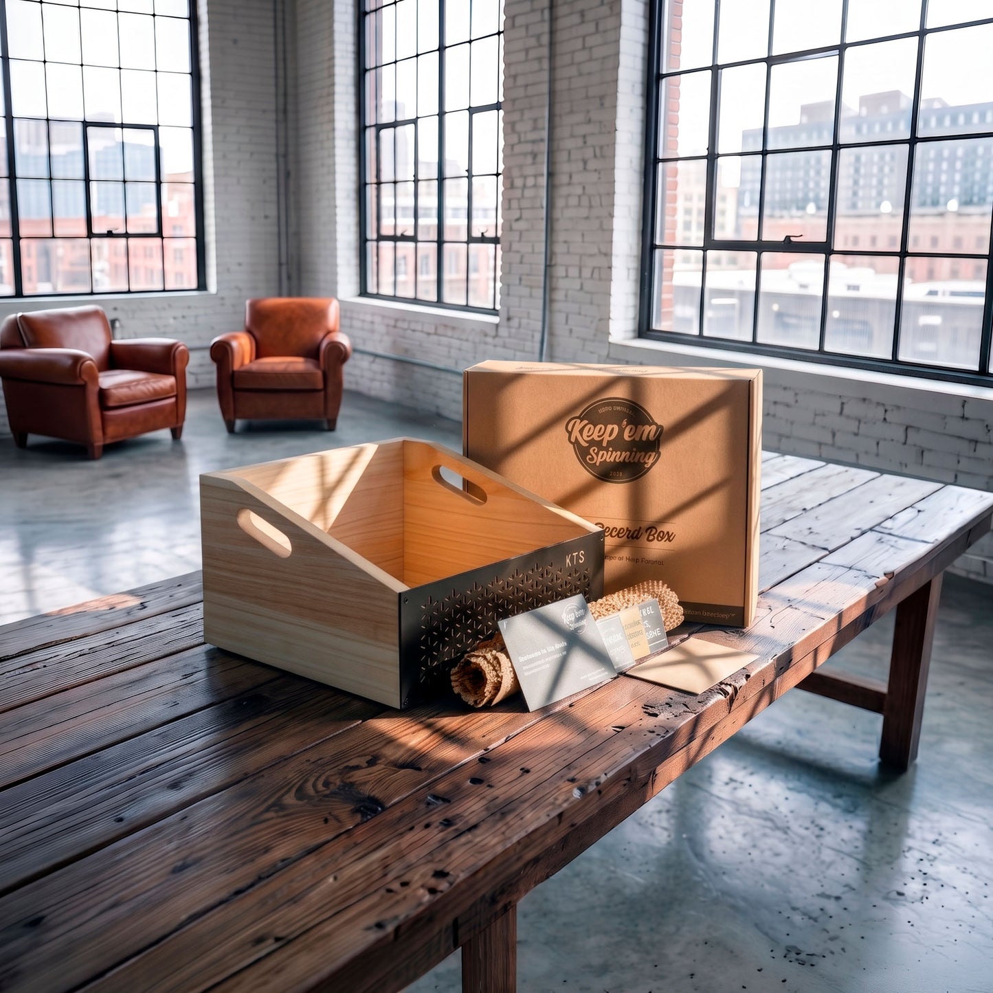Vinyl Record Crate Set of 5 — five open-top solid wood crates with carbon-steel fronts holding 300 LPs