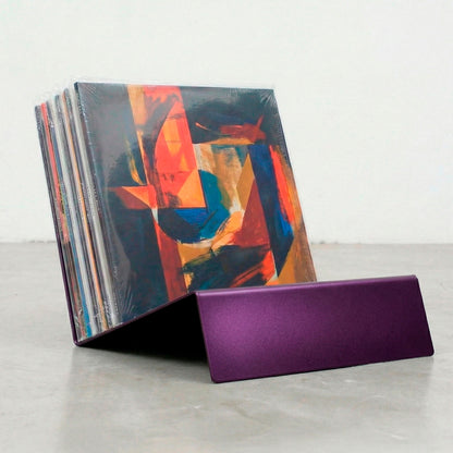 Purple Vinyl Break record player stand in powder-coated steel holding 12-inch vinyl records