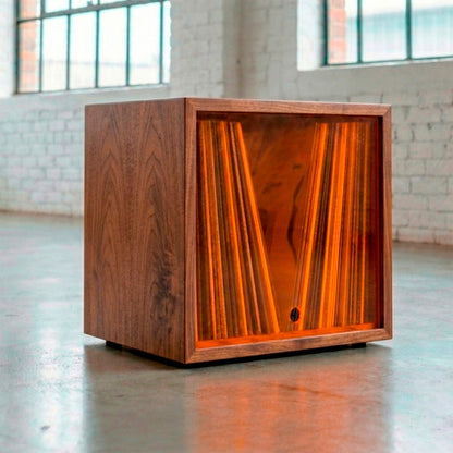 Vinyl Modular 50 LP - Walnut wood with Orange acrylic lid - stackable vinyl record storage