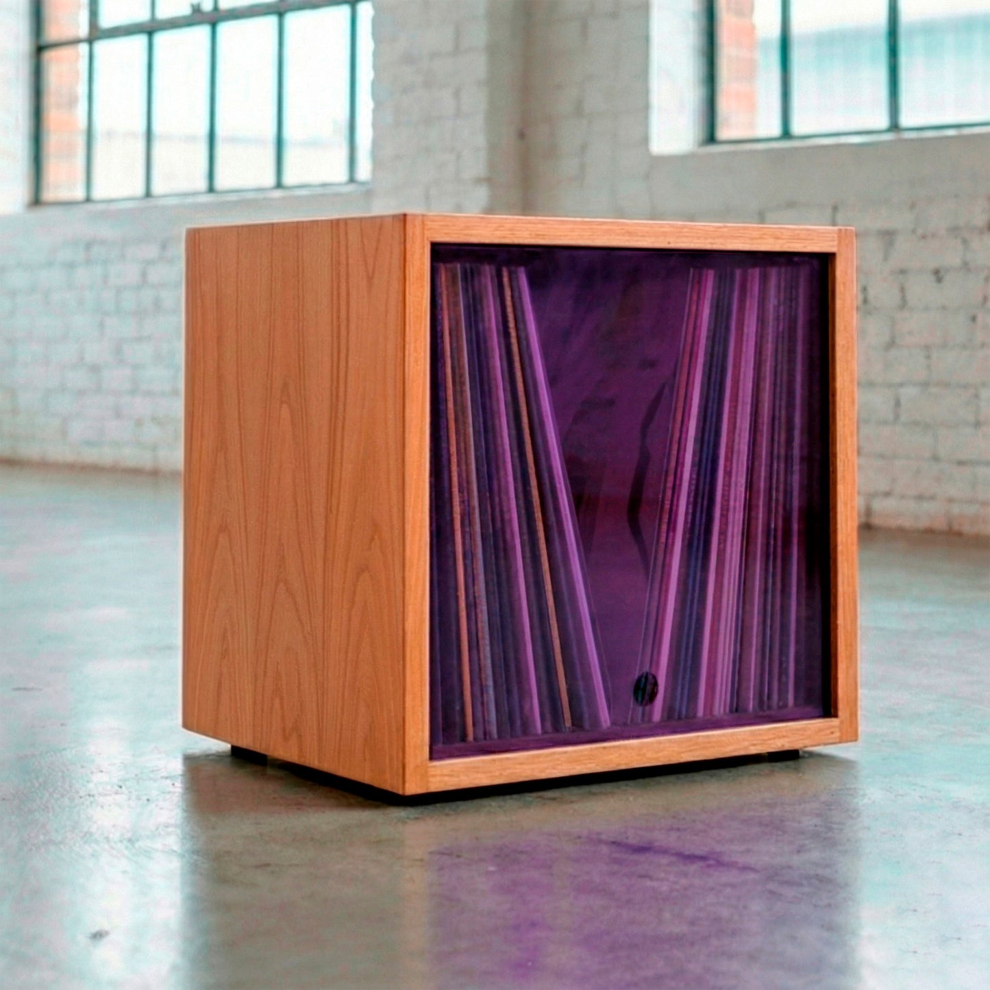 Vinyl Modular 50 LP - Natural wood with Purple acrylic lid - stackable vinyl record storage