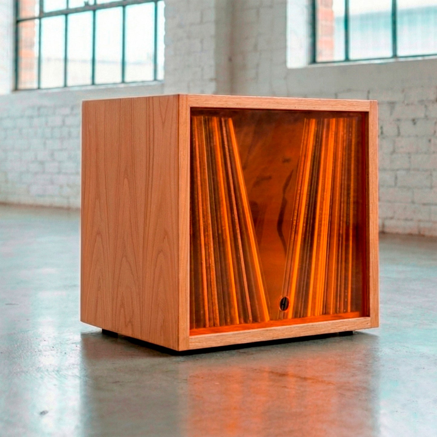 Vinyl Modular 50 LP - Natural wood with Orange acrylic lid - stackable vinyl record storage