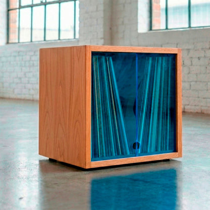 Vinyl Modular 50 LP - Natural wood with Blue acrylic lid - stackable vinyl record storage
