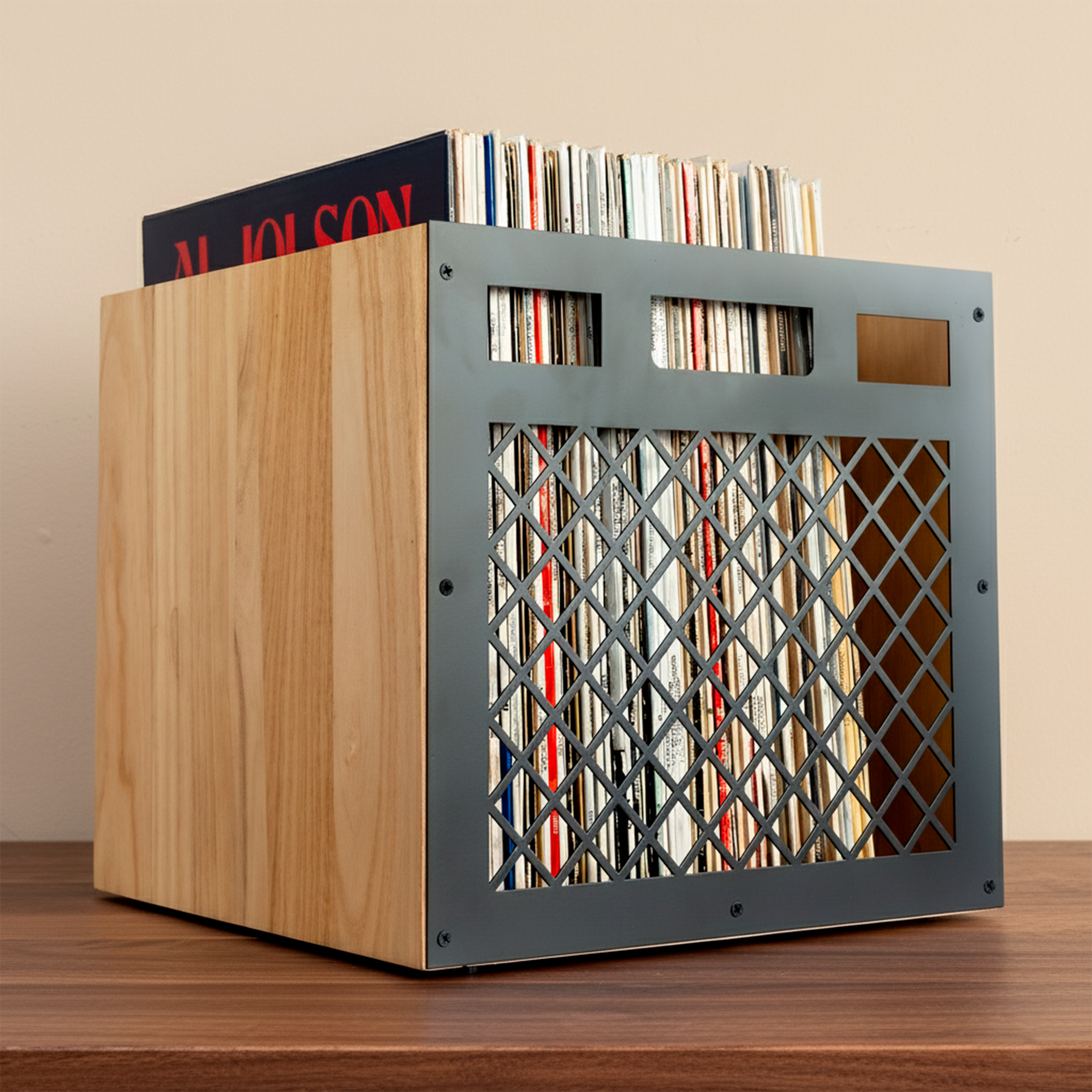 caja de madera con vinilos