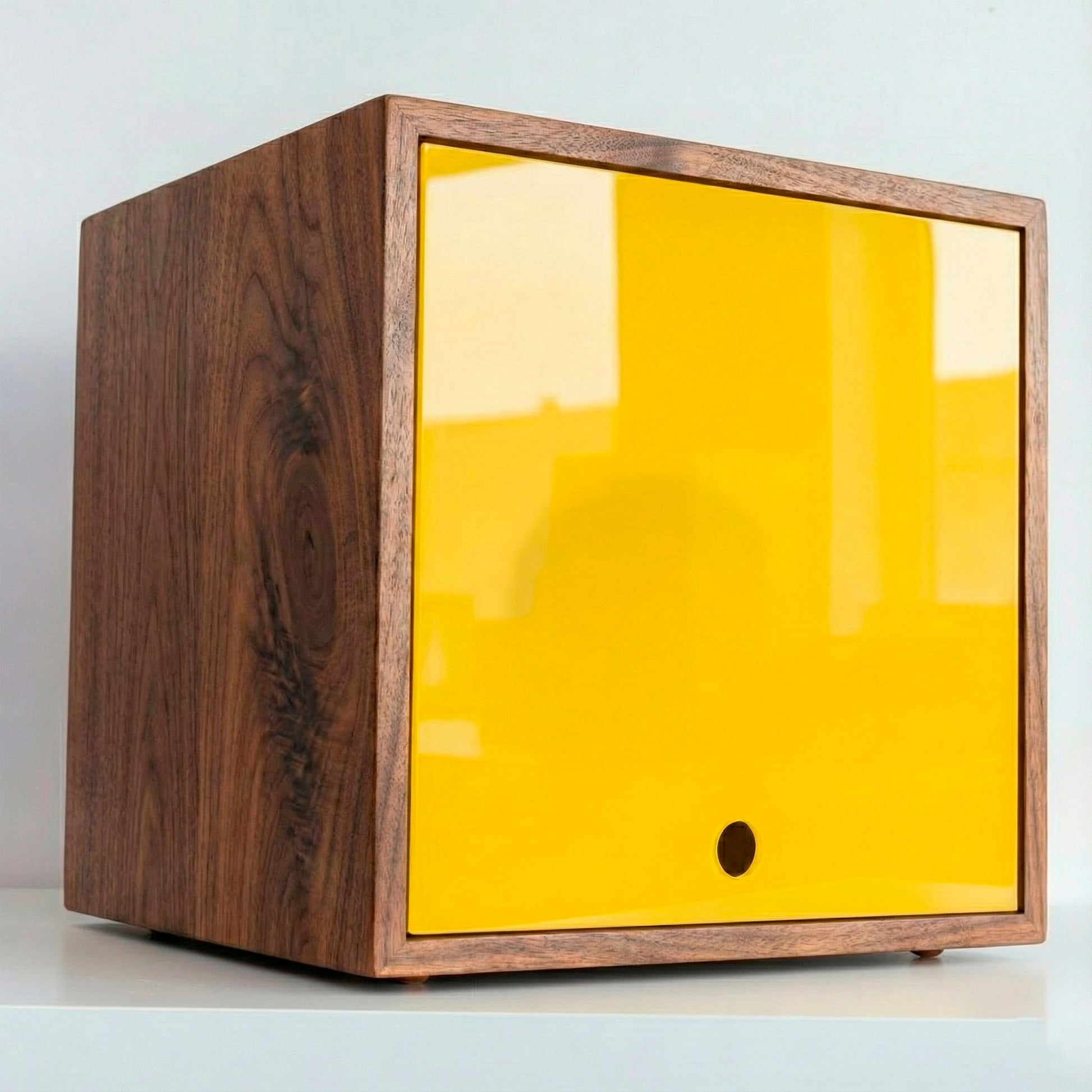 Modular vinyl storage unit with a clear transparent cover for vinyl record protection.