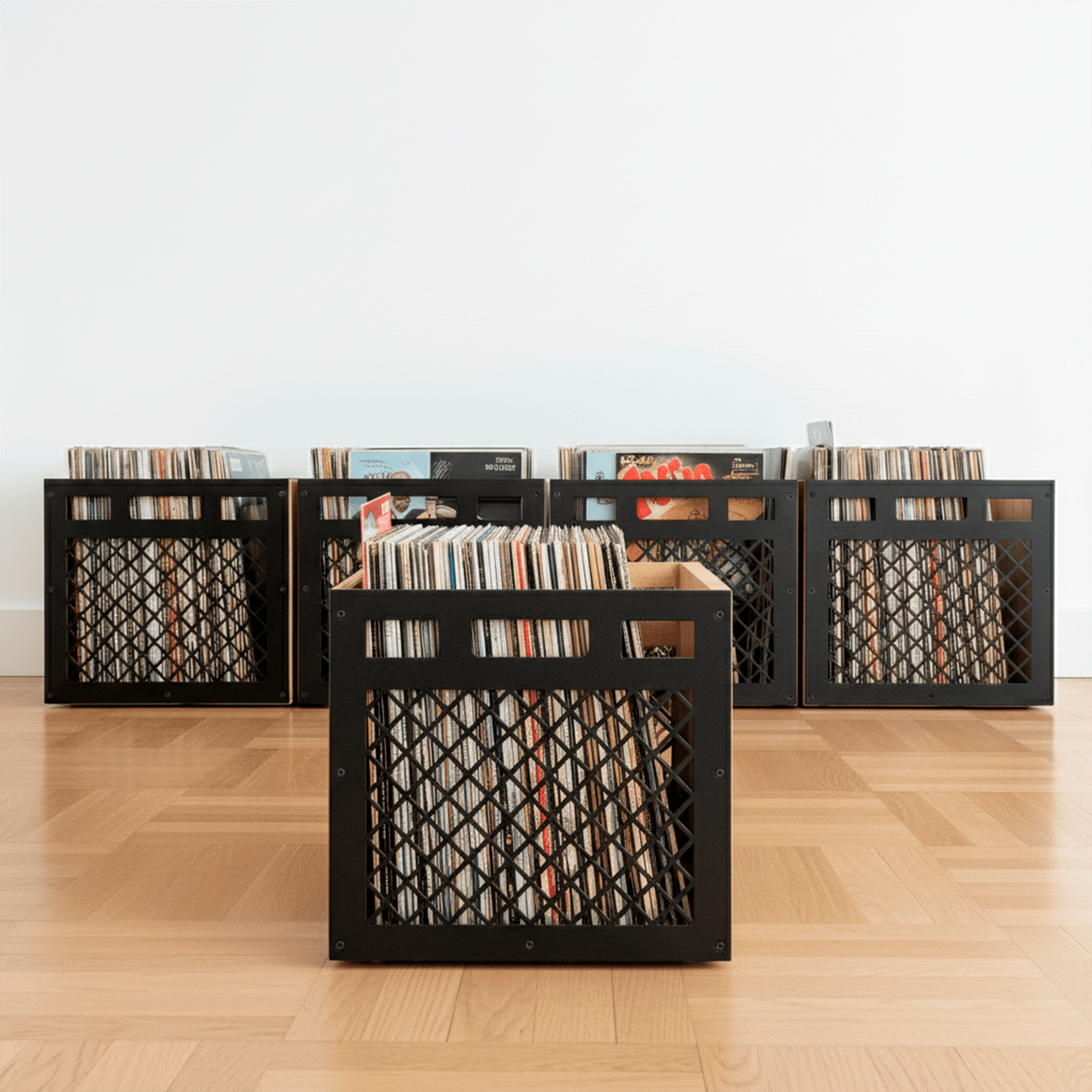 5 cajas vinyl record box llenas de discos de vinilo