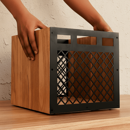 caja de madera para vinilos y revistas