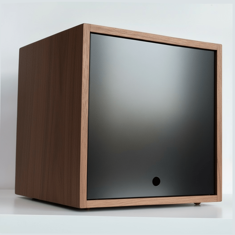 Solid wood modular vinyl storage box with a black metallic lid, designed to hold up to 70 LP records and organize second hand vinyls.