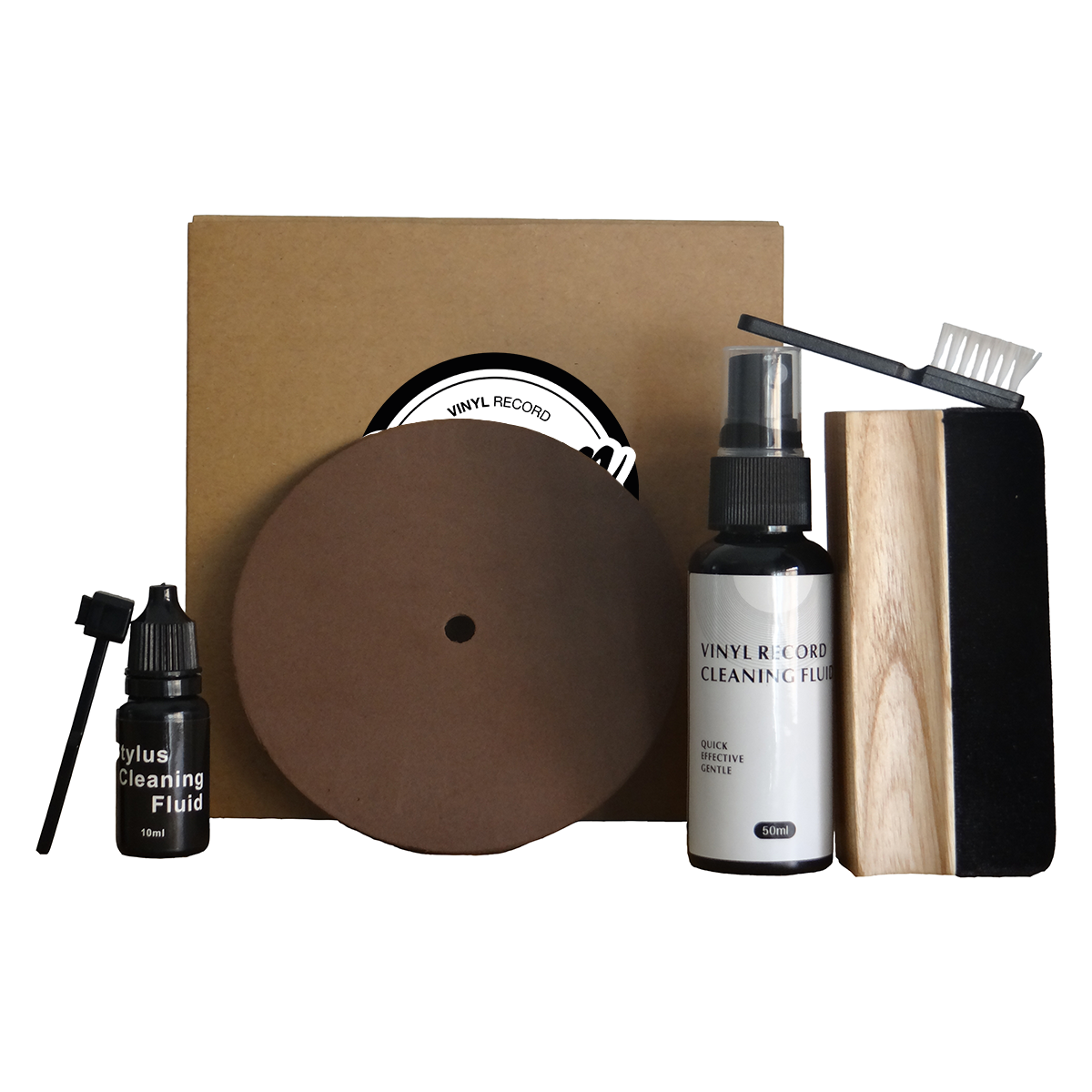 Kit de limpieza para vinilos con cepillo de terciopelo antiestático, líquido limpiador, protector de etiquetas, líquido y brocha para aguja, y cepillo adicional para mantener el cepillo de terciopelo. mandapingofiloesto