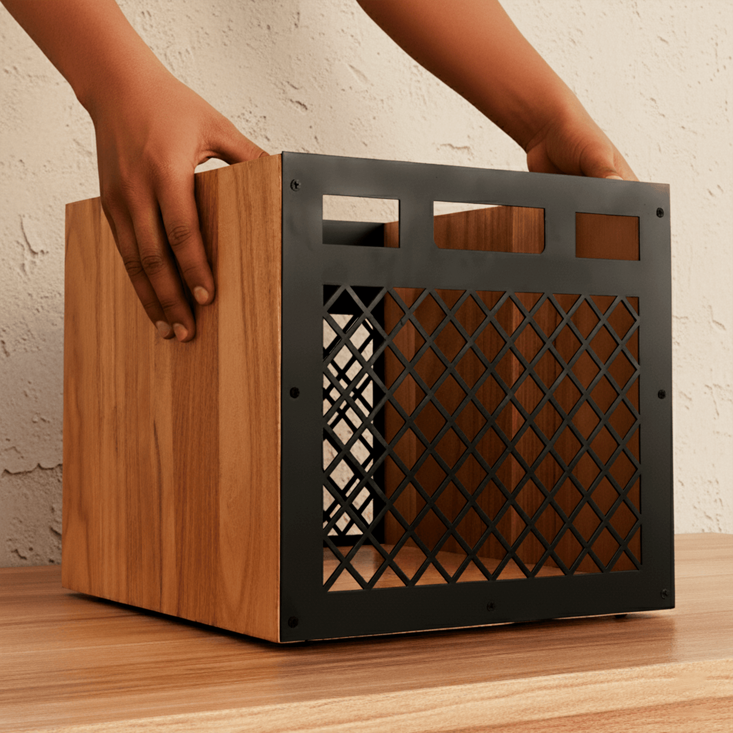 caja de madera para vinilos y revistas