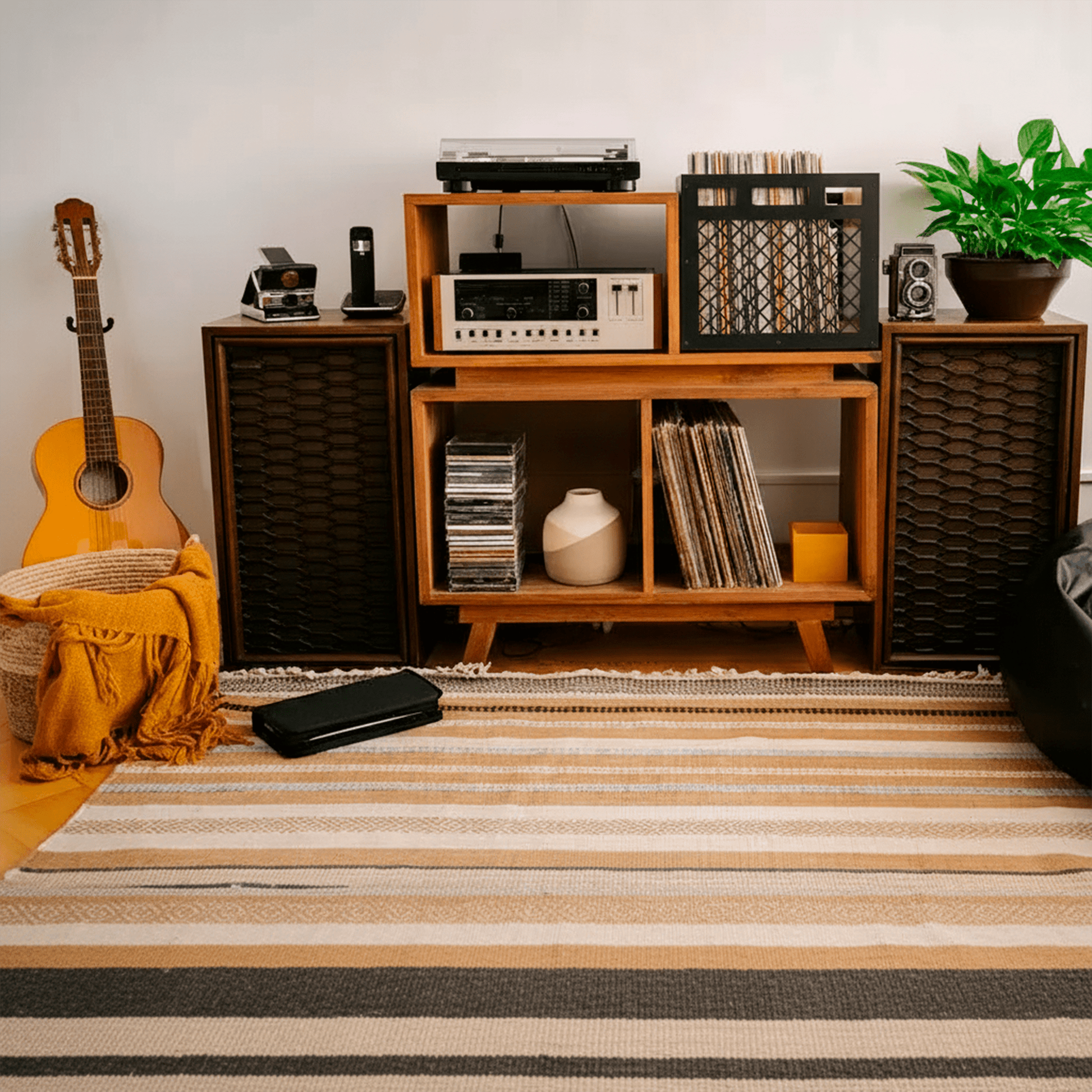 salón con caja para vinilos