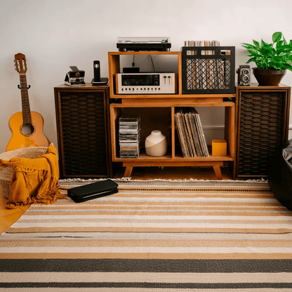 salón con caja para vinilos
