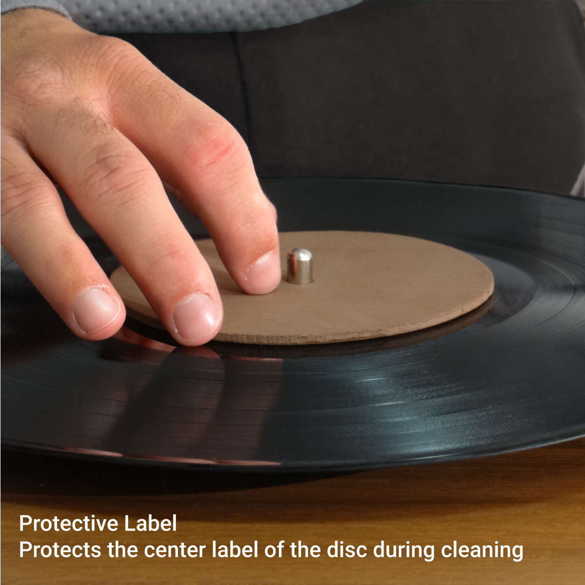 Label protection for vinyl records, making cleaning easier without damaging the surface.